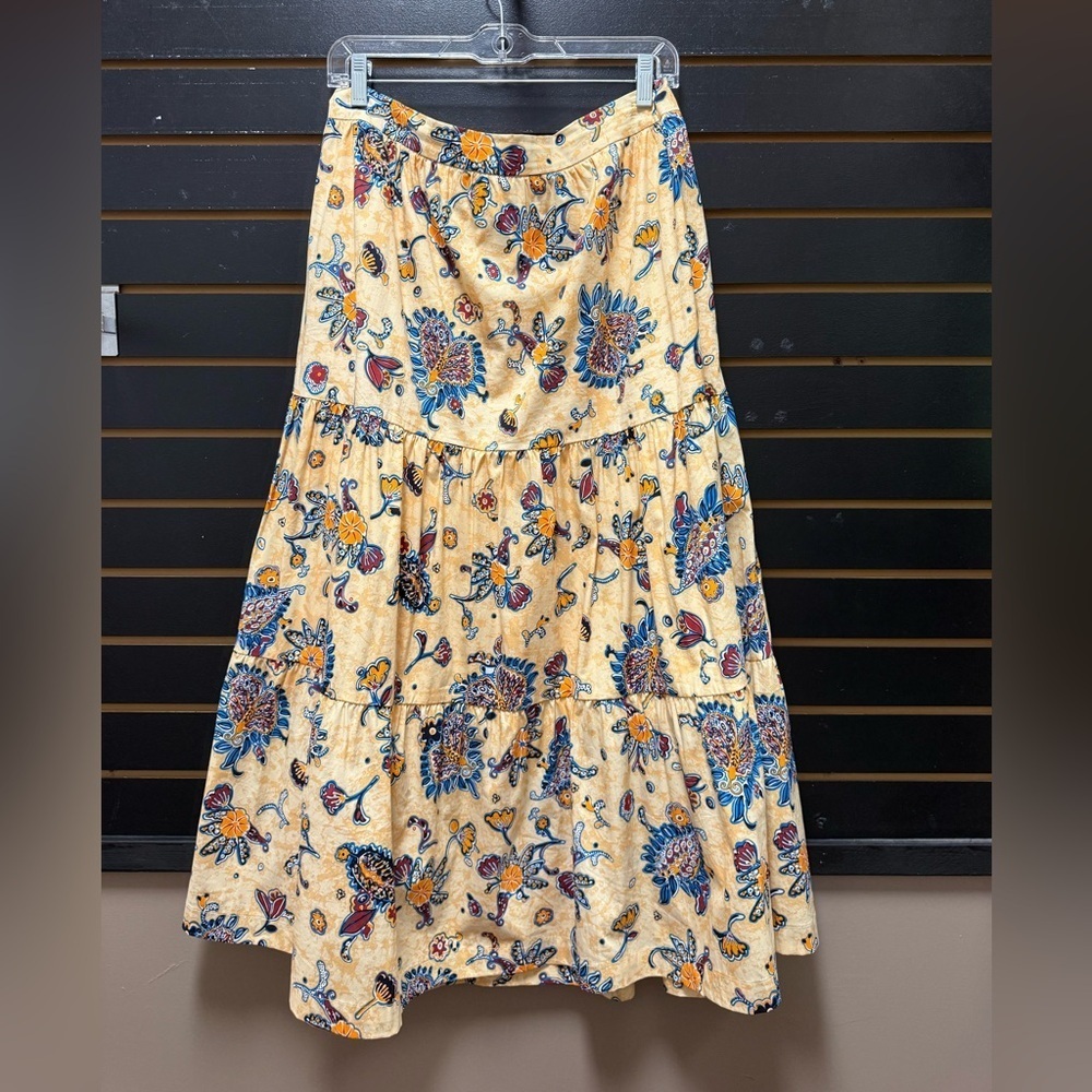 Elie Tahari Cotton Blend Floral Print Skirt Size L NWT Yellow Blue